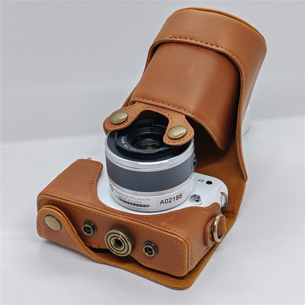 Camera Leather Case for Nikon J1  /  J2 Half Cover Body Bag with Shoulder Strap PU Leather Protective Cover