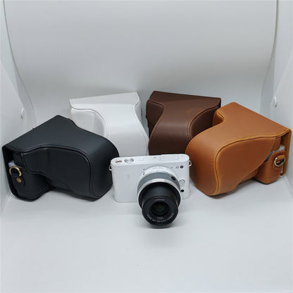 Camera Leather Case for Nikon J1  /  J2 Half Cover Body Bag with Shoulder Strap PU Leather Protective Cover