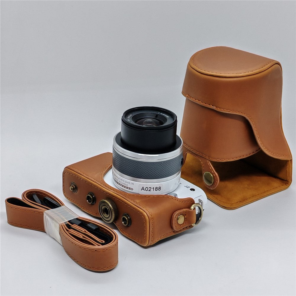 Camera Leather Case for Nikon J1  /  J2 Half Cover Body Bag with Shoulder Strap PU Leather Protective Cover