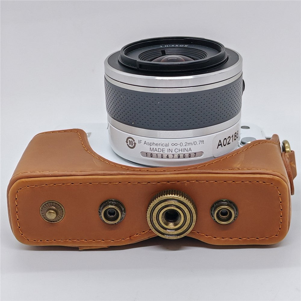 Camera Leather Case for Nikon J1  /  J2 Half Cover Body Bag with Shoulder Strap PU Leather Protective Cover