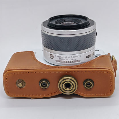 Camera Leather Case for Nikon J1  /  J2 Half Cover Body Bag with Shoulder Strap PU Leather Protective Cover