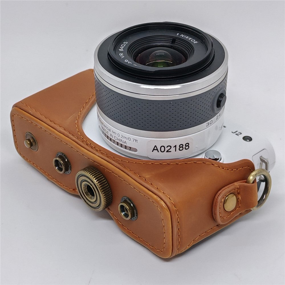 Camera Leather Case for Nikon J1  /  J2 Half Cover Body Bag with Shoulder Strap PU Leather Protective Cover