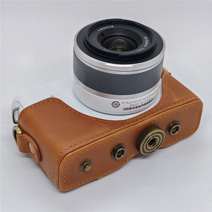 Camera Leather Case for Nikon J1  /  J2 Half Cover Body Bag with Shoulder Strap PU Leather Protective Cover