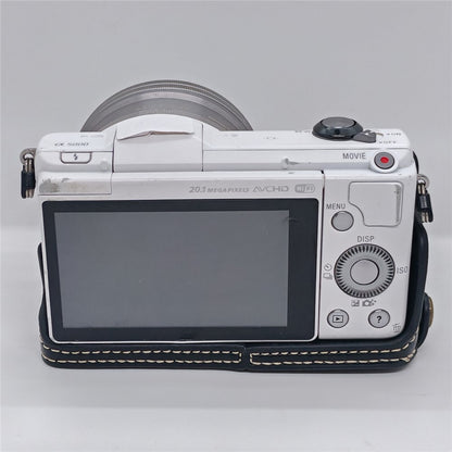 For Sony A5000  /  A5100 Camera Bottom Case PU Leather Half Cover Battery Removable Design Protective Cover with Wrist Strap