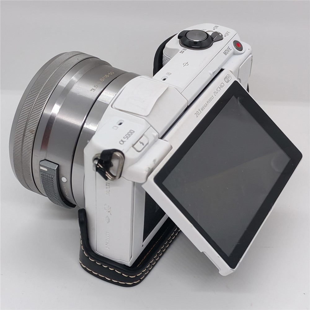 For Sony A5000  /  A5100 Camera Bottom Case PU Leather Half Cover Battery Removable Design Protective Cover with Wrist Strap