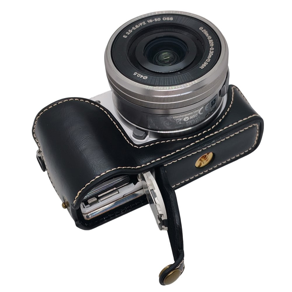 Camera Half Case for Sony A5000  /  A5100 Faux Leather Grip Cover Bottom Opening Battery Access Protective Shell