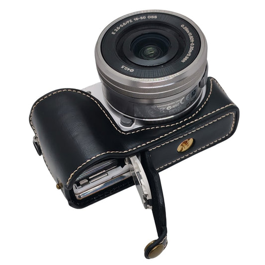 Camera Half Case for Sony A5000  /  A5100 Faux Leather Grip Cover Bottom Opening Battery Access Protective Shell