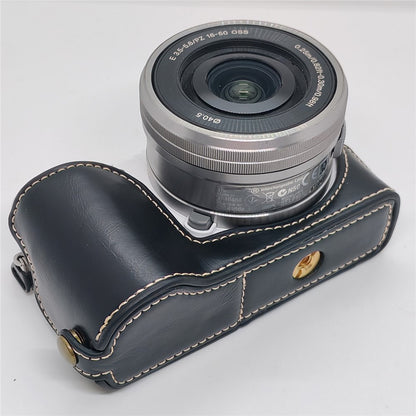 Camera Half Case for Sony A5000  /  A5100 Faux Leather Grip Cover Bottom Opening Battery Access Protective Shell