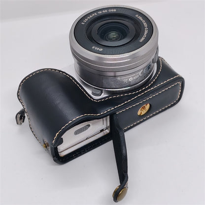Camera Half Case for Sony A5000  /  A5100 Faux Leather Grip Cover Bottom Opening Battery Access Protective Shell