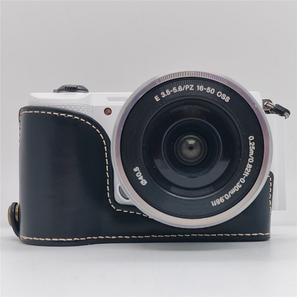 Camera Half Case for Sony A5000  /  A5100 Faux Leather Grip Cover Bottom Opening Battery Access Protective Shell