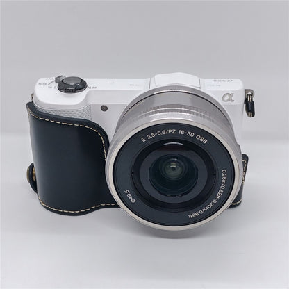 Camera Half Case for Sony A5000  /  A5100 Faux Leather Grip Cover Bottom Opening Battery Access Protective Shell