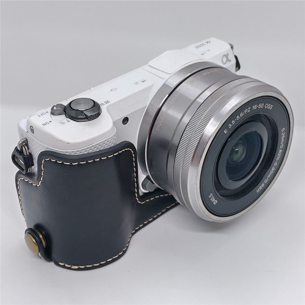 Camera Half Case for Sony A5000  /  A5100 Faux Leather Grip Cover Bottom Opening Battery Access Protective Shell