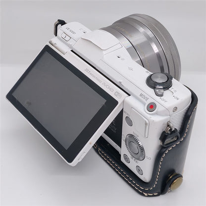 Camera Half Case for Sony A5000  /  A5100 Faux Leather Grip Cover Bottom Opening Battery Access Protective Shell