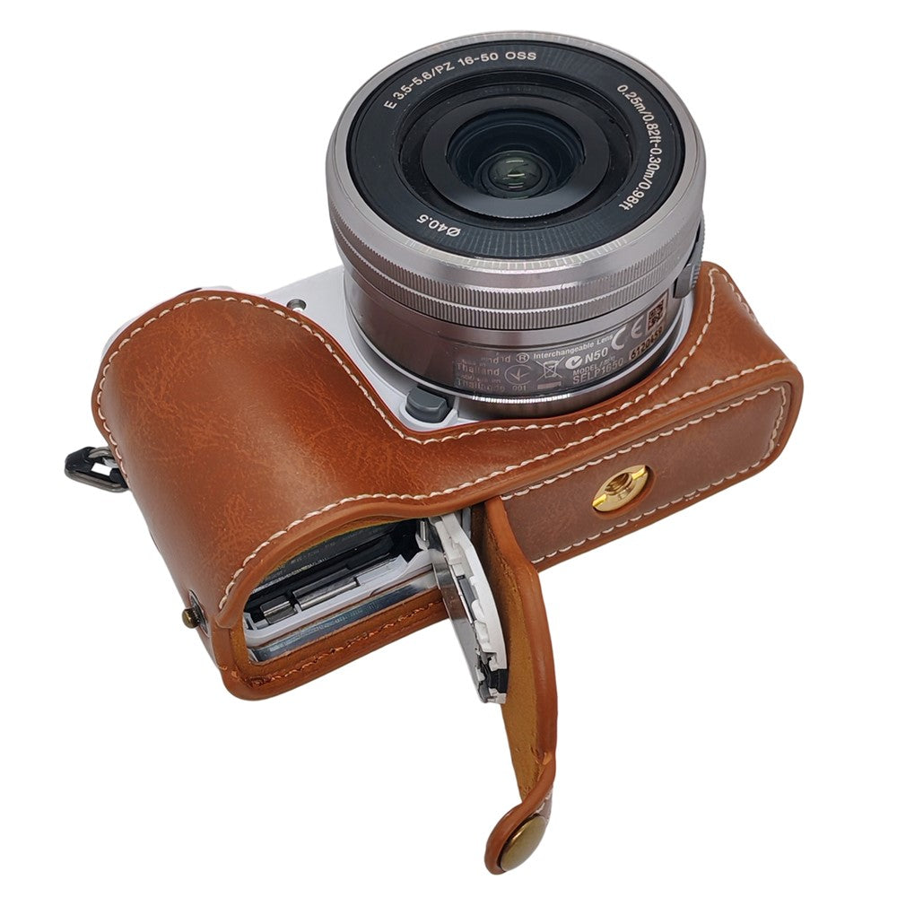 Camera Half Case for Sony A5000  /  A5100 Faux Leather Grip Cover Bottom Opening Battery Access Protective Shell