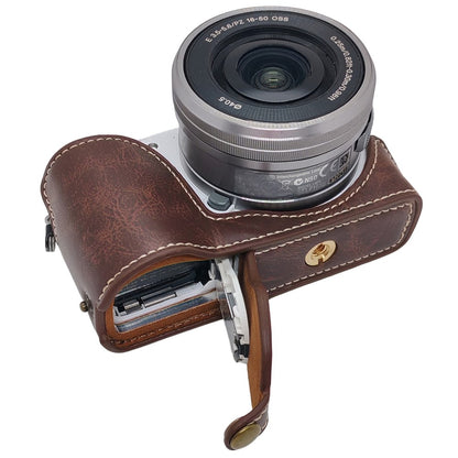 Camera Half Case for Sony A5000  /  A5100 Faux Leather Grip Cover Bottom Opening Battery Access Protective Shell