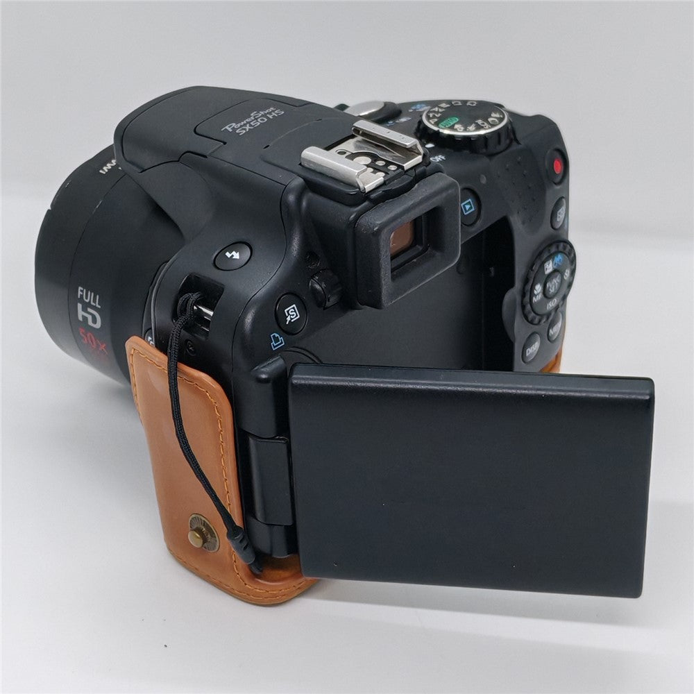 For Canon SX50 HS Camera Case PU Leather Retro Style Protective Cover with Shoulder Strap