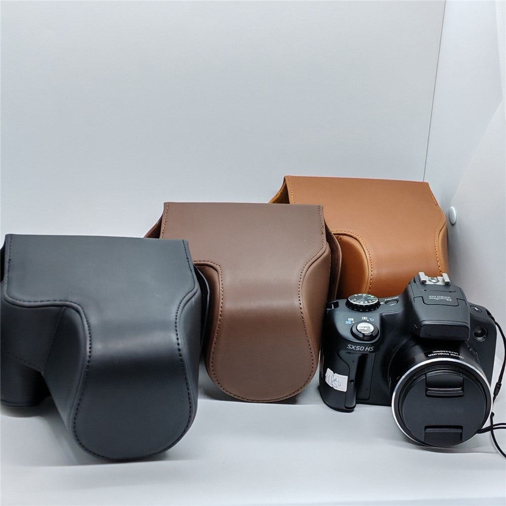 For Canon SX50 HS Camera Case PU Leather Retro Style Protective Cover with Shoulder Strap