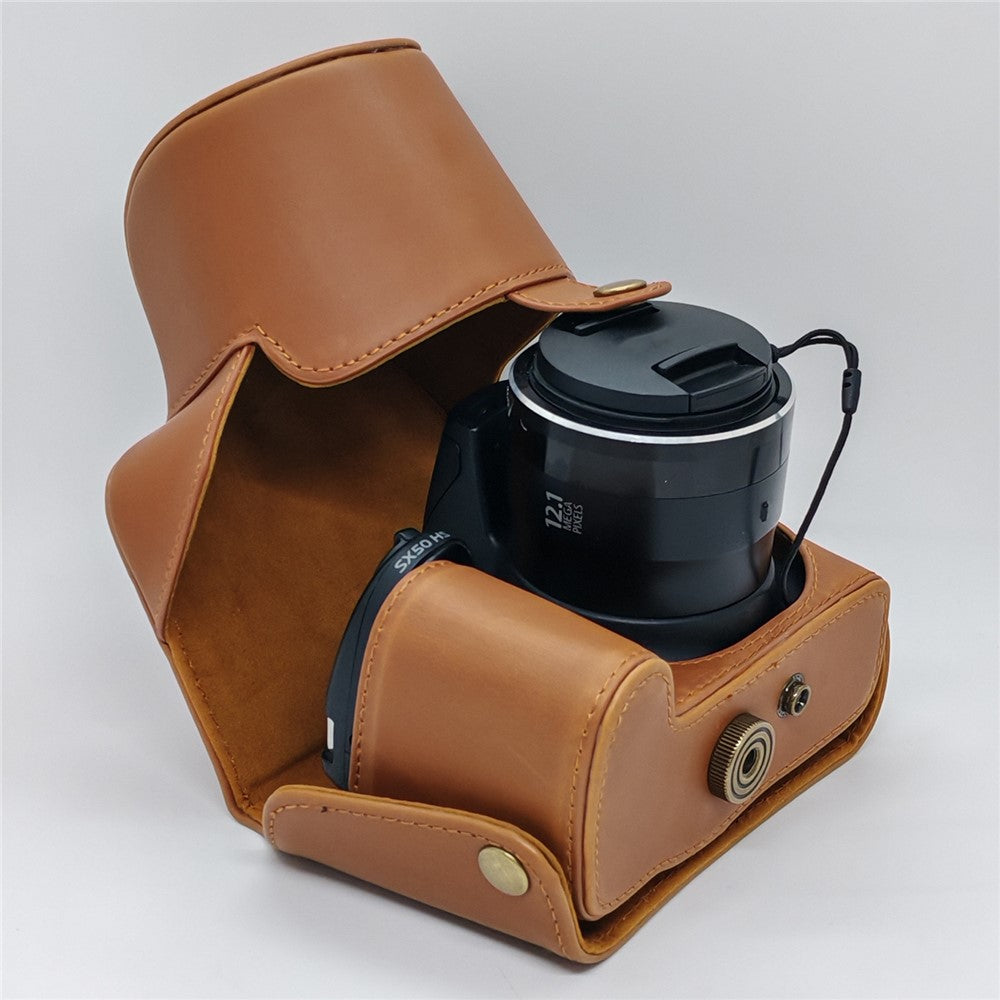 For Canon SX50 HS Camera Case PU Leather Retro Style Protective Cover with Shoulder Strap