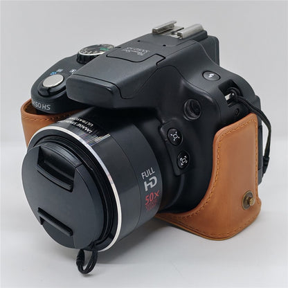 For Canon SX50 HS Camera Case PU Leather Retro Style Protective Cover with Shoulder Strap
