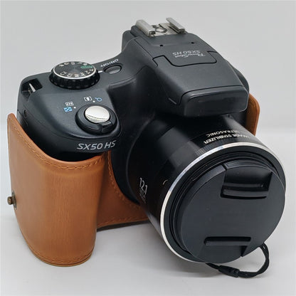 For Canon SX50 HS Camera Case PU Leather Retro Style Protective Cover with Shoulder Strap