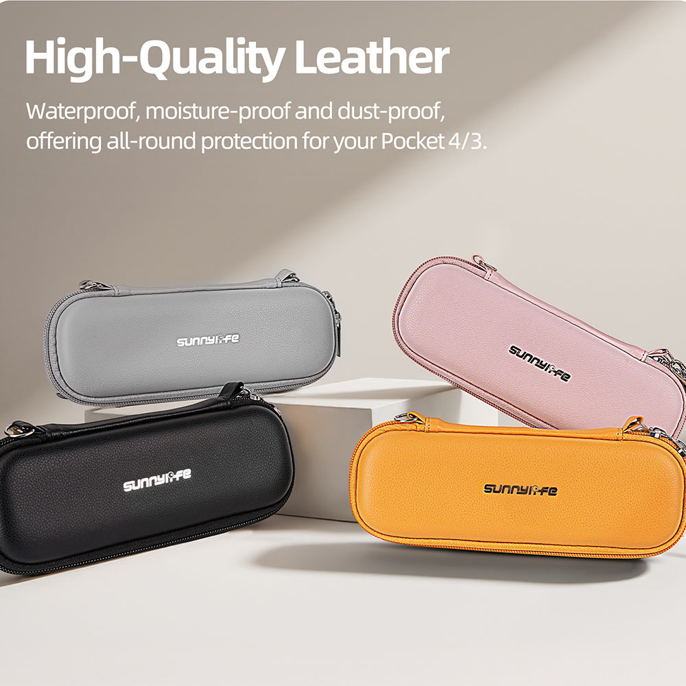 SUNNYLIFE OP4-B205 For DJI Osmo Pocket 4 / 3 Carrying Case Waterproof Leather Portable Storage Bag with Wrist Strap (without Shoulder Strap)