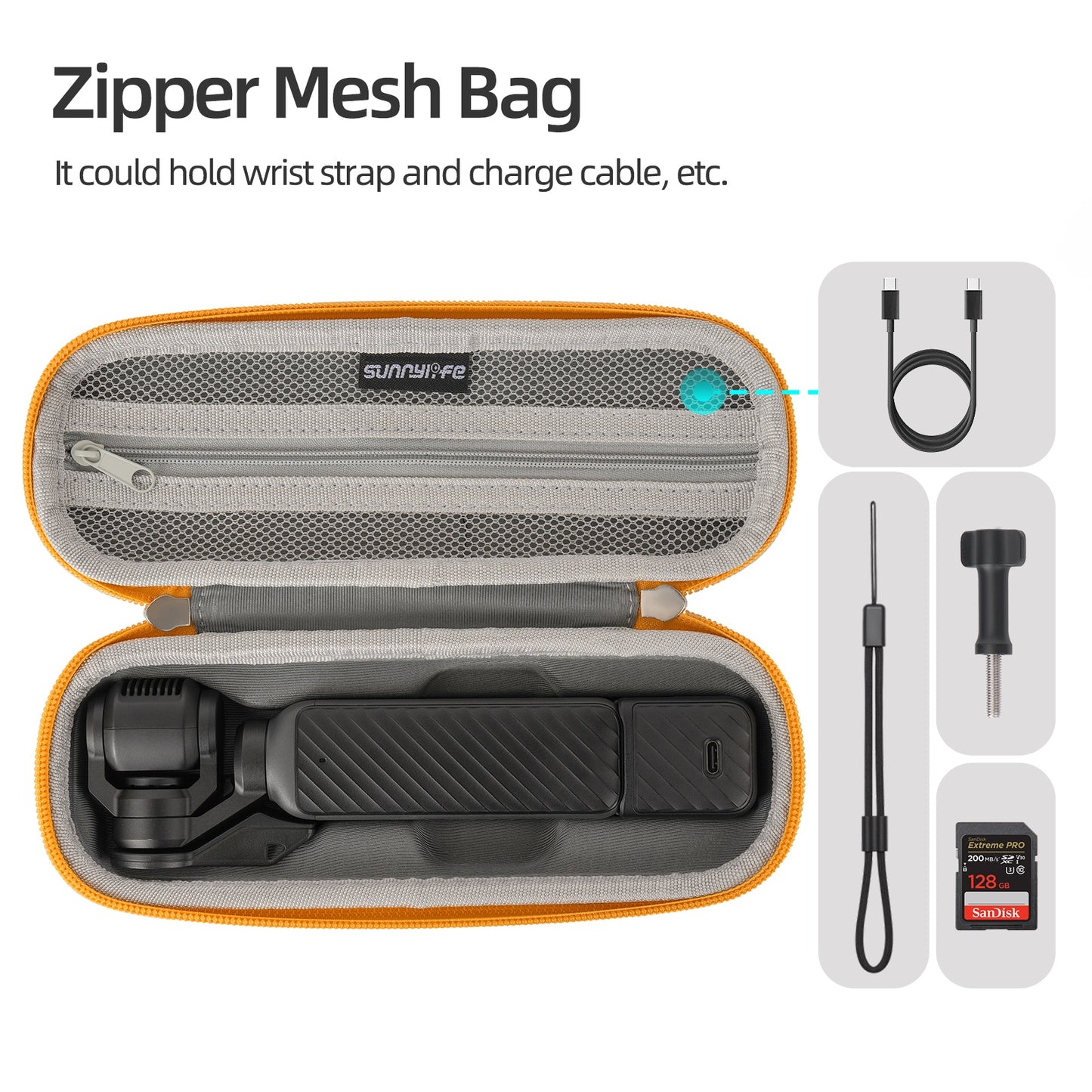 SUNNYLIFE OP4-B205 For DJI Osmo Pocket 4 / 3 Carrying Case Waterproof Leather Portable Storage Bag with Wrist Strap (without Shoulder Strap)