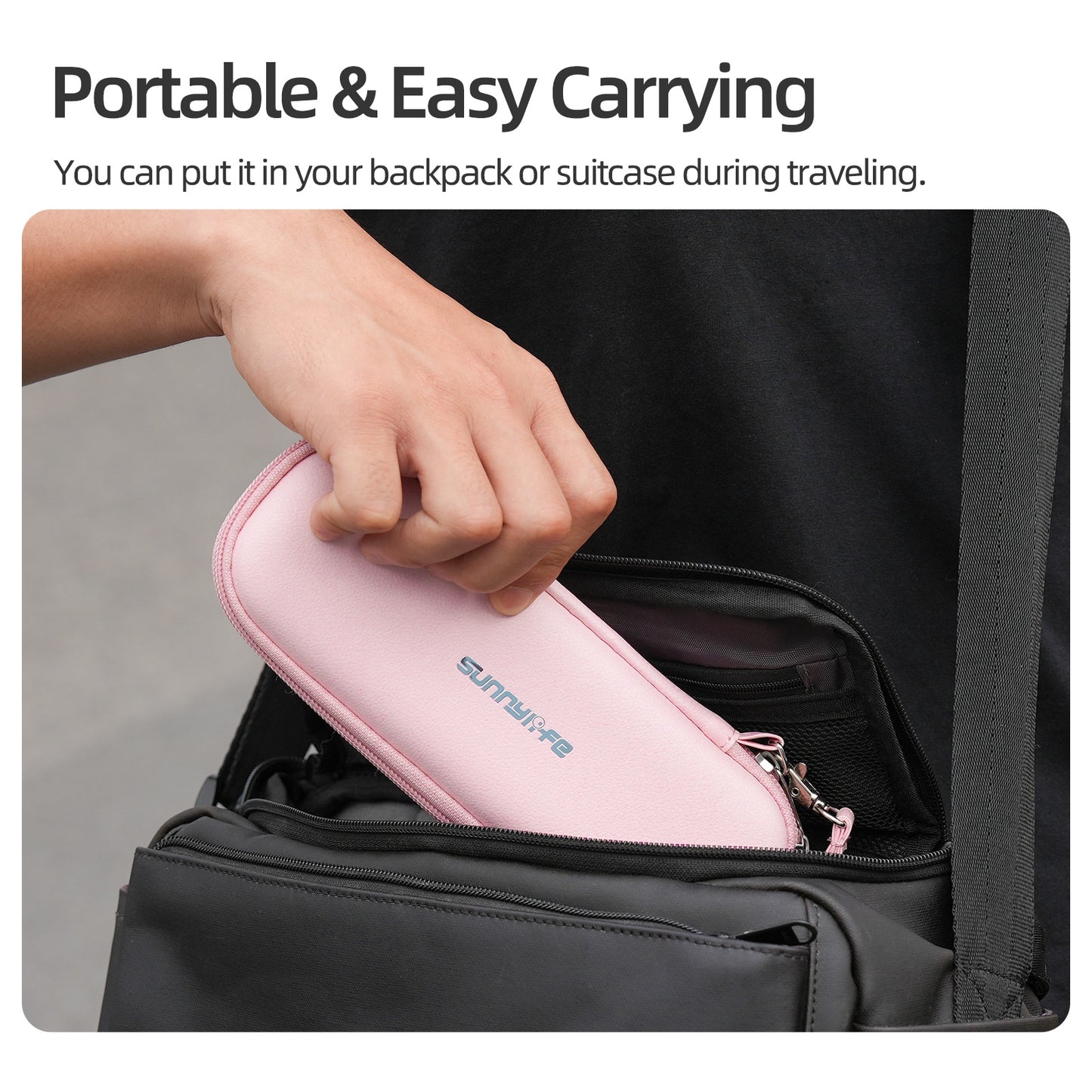 SUNNYLIFE OP4-B205 For DJI Osmo Pocket 4 / 3 Carrying Case Waterproof Leather Portable Storage Bag with Wrist Strap (without Shoulder Strap)