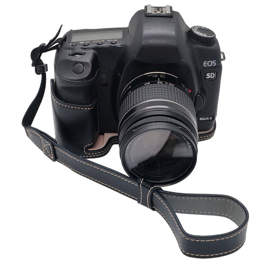 Half Case for Canon EOS 5D Mark II  /  Mark III  /  Mark IV Detachable Battery Design PU Leather Camera Grip Cover with Wrist Strap