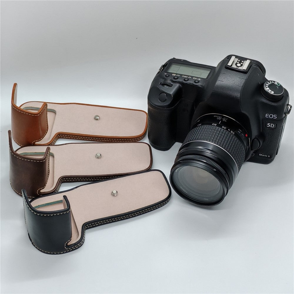 Half Case for Canon EOS 5D Mark II  /  Mark III  /  Mark IV Detachable Battery Design PU Leather Camera Grip Cover with Wrist Strap