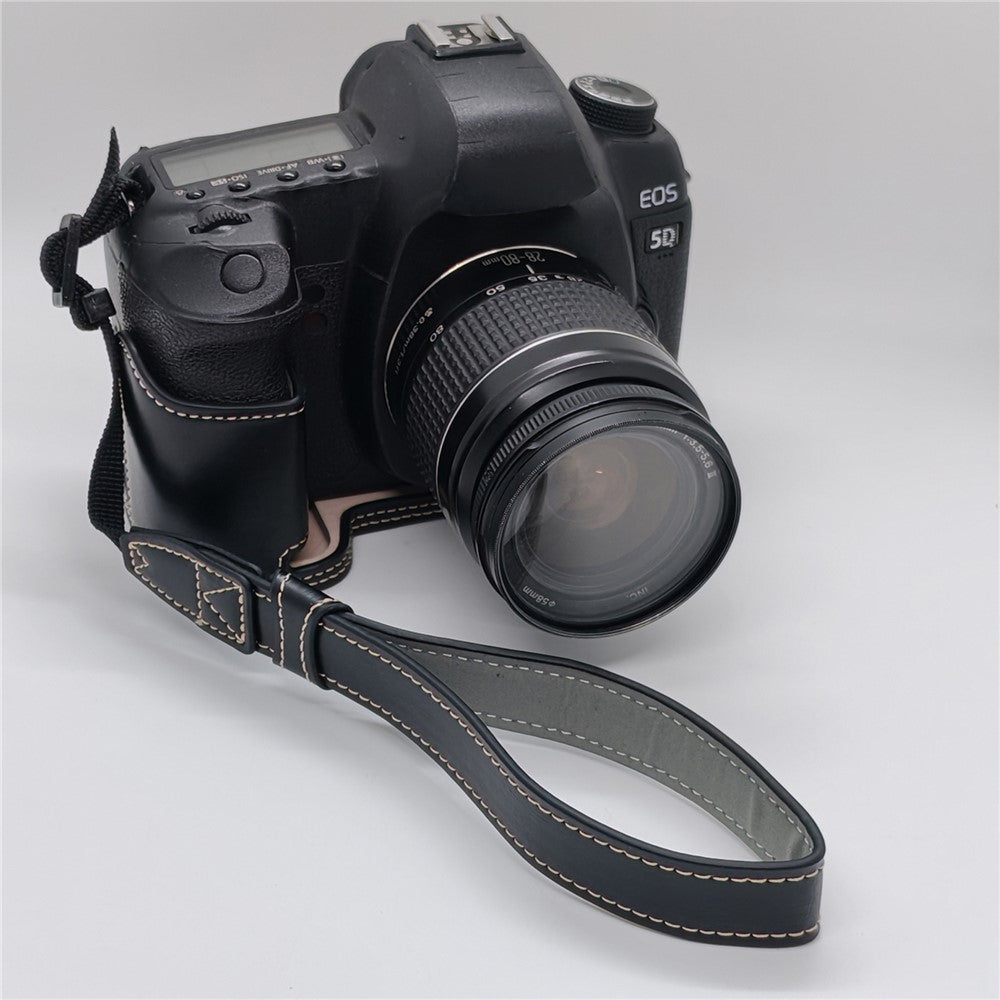 Half Case for Canon EOS 5D Mark II  /  Mark III  /  Mark IV Detachable Battery Design PU Leather Camera Grip Cover with Wrist Strap