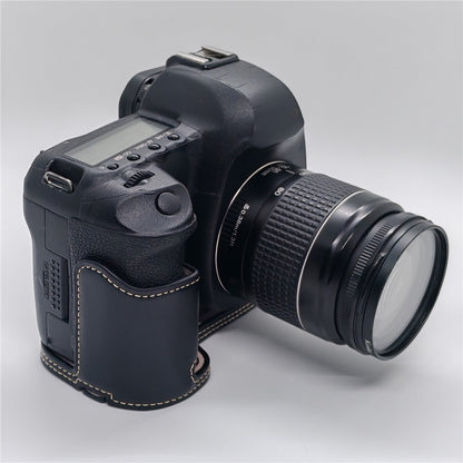 Half Case for Canon EOS 5D Mark II  /  Mark III  /  Mark IV Detachable Battery Design PU Leather Camera Grip Cover with Wrist Strap
