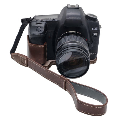 Half Case for Canon EOS 5D Mark II  /  Mark III  /  Mark IV Detachable Battery Design PU Leather Camera Grip Cover with Wrist Strap