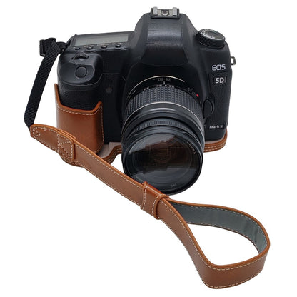 Half Case for Canon EOS 5D Mark II  /  Mark III  /  Mark IV Detachable Battery Design PU Leather Camera Grip Cover with Wrist Strap