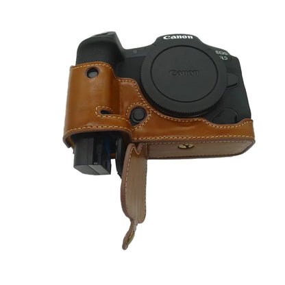 For Canon EOS R5 / R6 PU Leather Camera Bottom Case Battery Opening Design Protective Half Body Cover