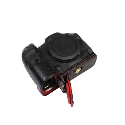 Top Layer Cowhide Camera Bottom Case for Canon EOS R5 / R6 / R62 Battery Opening Design Protective Half Body Cover