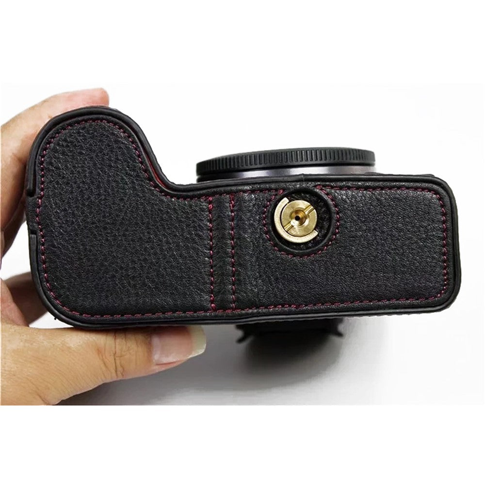 Top Layer Cowhide Camera Bottom Case for Canon EOS R5 / R6 / R62 Battery Opening Design Protective Half Body Cover