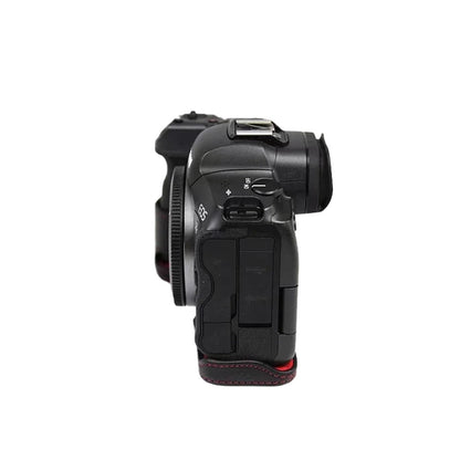 Top Layer Cowhide Camera Bottom Case for Canon EOS R5 / R6 / R62 Battery Opening Design Protective Half Body Cover