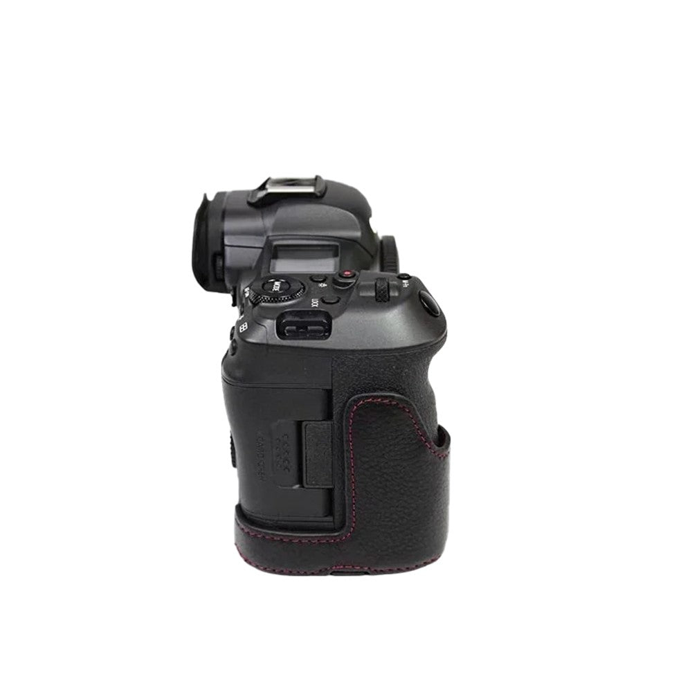 Top Layer Cowhide Camera Bottom Case for Canon EOS R5 / R6 / R62 Battery Opening Design Protective Half Body Cover