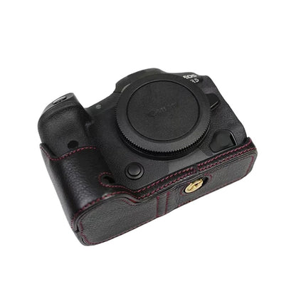 Top Layer Cowhide Camera Bottom Case for Canon EOS R5 / R6 / R62 Battery Opening Design Protective Half Body Cover