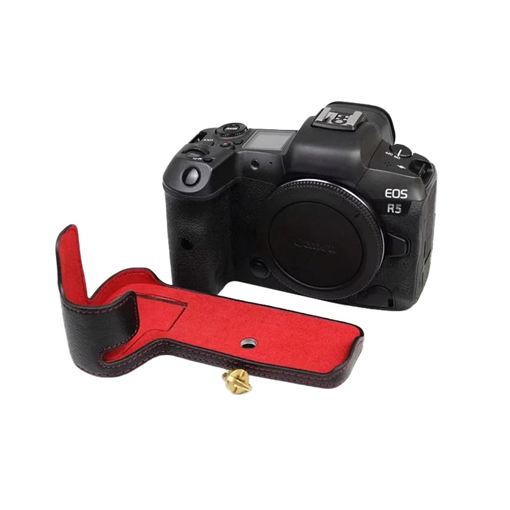 Top Layer Cowhide Camera Bottom Case for Canon EOS R5 / R6 / R62 Battery Opening Design Protective Half Body Cover