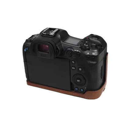 For Canon EOS R5 / R6 / R62 PU Leather Camera Bottom Case Battery Opening Design Flannel Lining Protective Half Body Cover