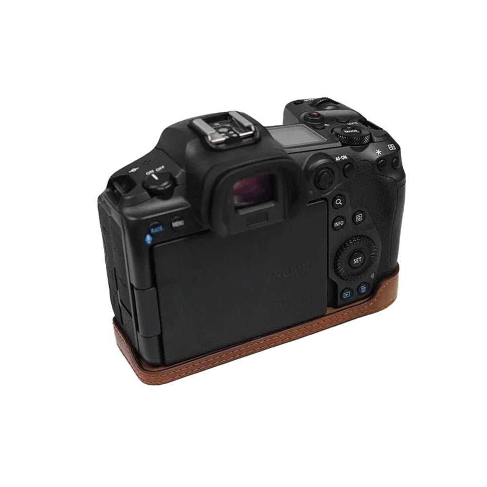 For Canon EOS R5 / R6 / R62 PU Leather Camera Bottom Case Battery Opening Design Flannel Lining Protective Half Body Cover
