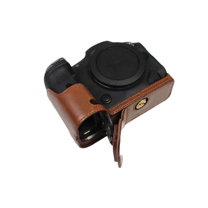 For Canon EOS R5 / R6 / R62 PU Leather Camera Bottom Case Battery Opening Design Flannel Lining Protective Half Body Cover