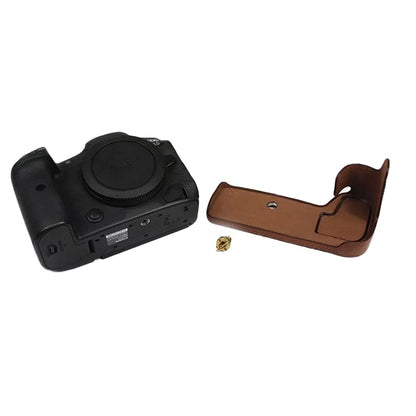 For Canon EOS R5 / R6 / R62 PU Leather Camera Bottom Case Battery Opening Design Flannel Lining Protective Half Body Cover