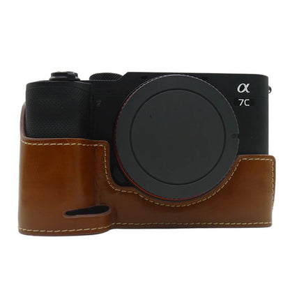 For Sony A7C PU Leather Camera Cover Half Protective Bottom Case with Battery Opening Design
