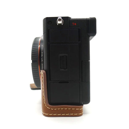 For Sony A7C PU Leather Camera Cover Half Protective Bottom Case with Battery Opening Design