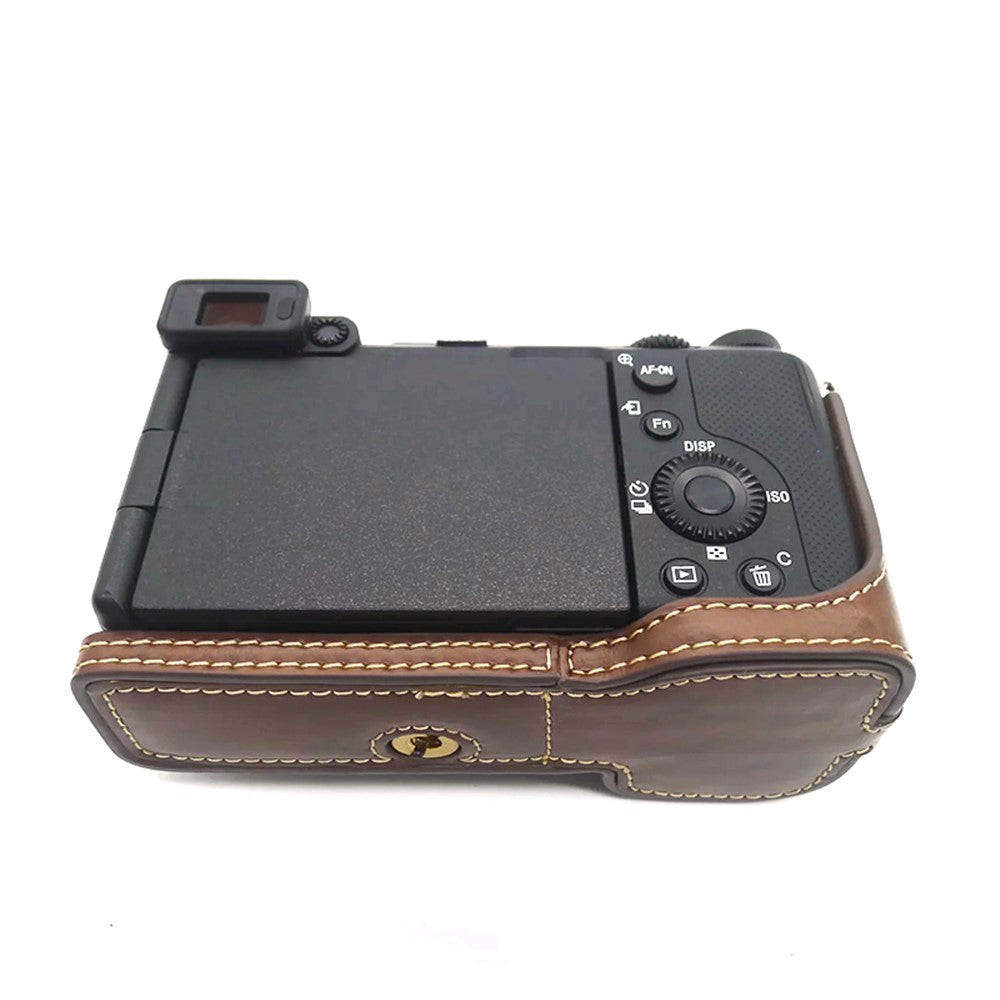 For Sony A7C PU Leather Camera Cover Half Protective Bottom Case with Battery Opening Design