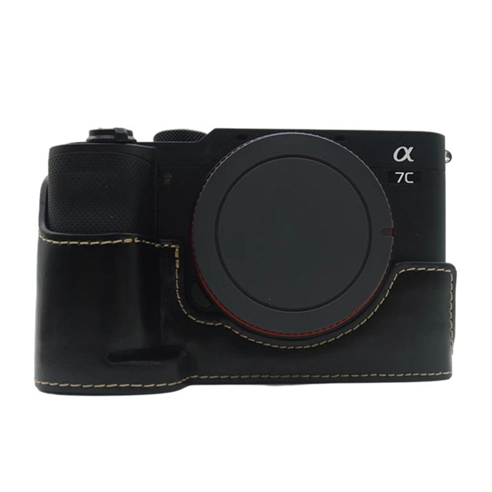 For Sony A7C PU Leather Camera Cover Half Protective Bottom Case with Battery Opening Design