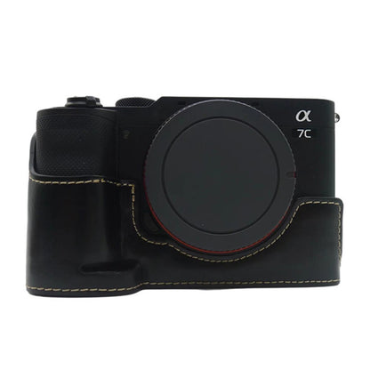 For Sony A7C PU Leather Camera Cover Half Protective Bottom Case with Battery Opening Design