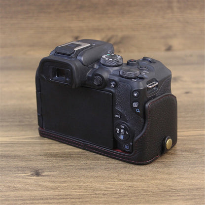 Genuine Leather Camera Bottom Case for Canon EOS R10, Anti-dust Camera Half Body Cover